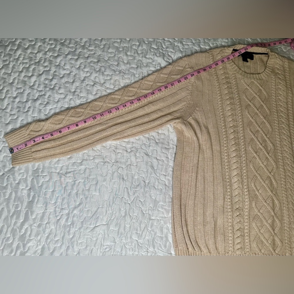 Tasso Elba Men Beige Cable Knit Sweater 100% Cotton Vintage-Inspired Pullover L - Picture 11 of 12